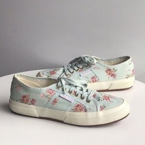 Loveshackfancy x Superga roses floral light blue canvas sneakers